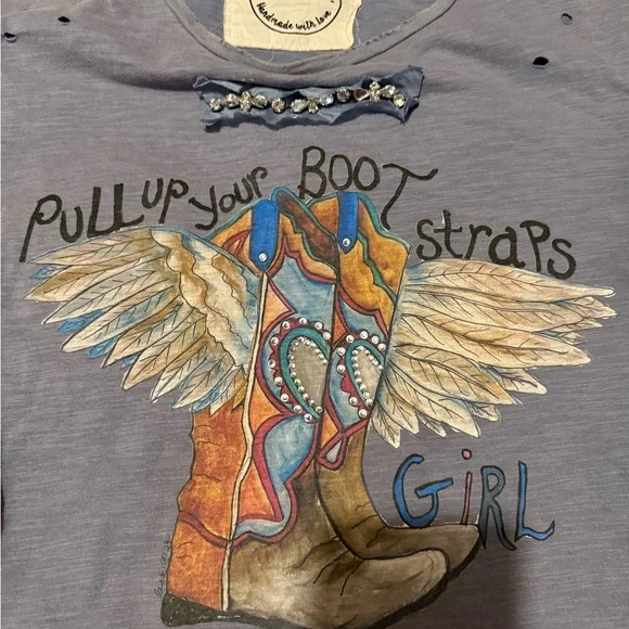 Women's Graphic Tee with Boot Design - Blue - Picture 3 of 3